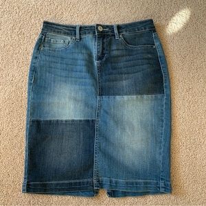 Patchwork Jean Denim midi skirt